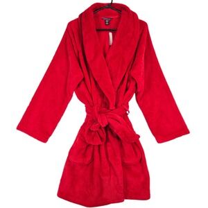 Victoria's Secret Womens Robe M/L Red Monogram Plush Fleece Cozy Loungewear NWT